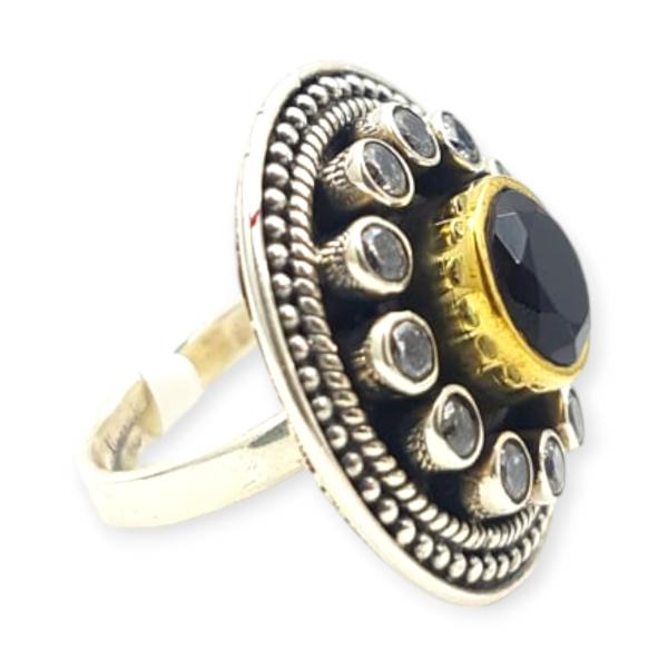 Ladies Cocktail 925 Sterling Silver Ring with Beautiful Black Stones